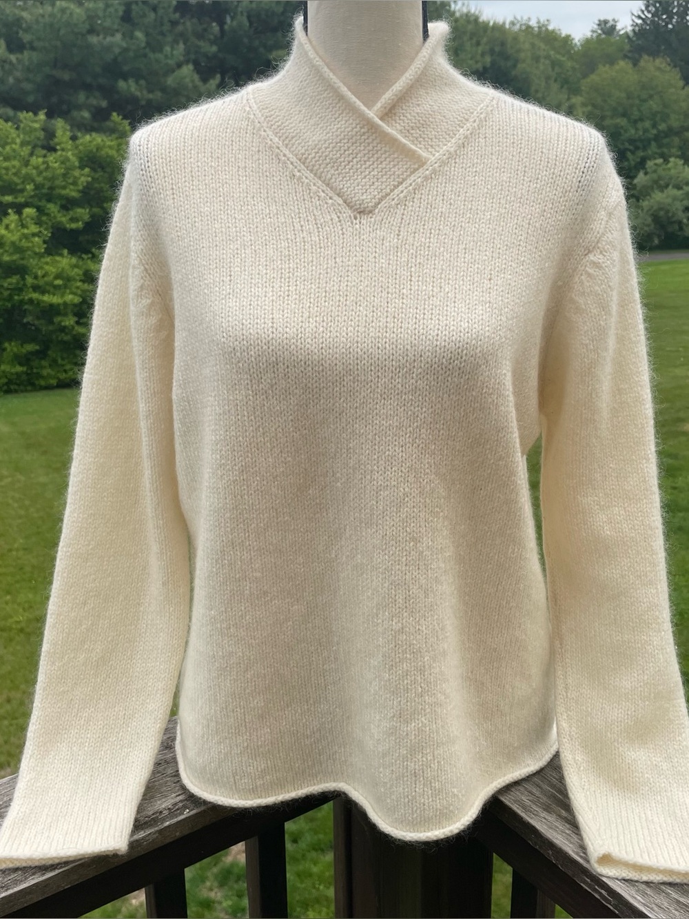 Eileen Fisher sweater knit wool mohair quiet luxury minimalist preppy ivory xl